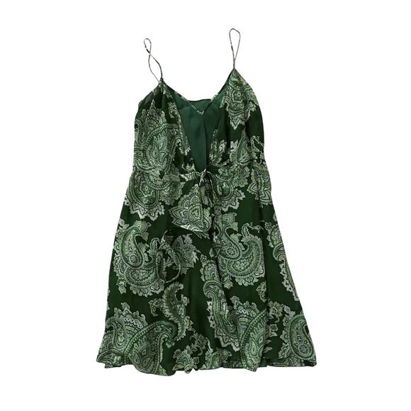 Moschino Italy Vintage Green Paisley Bandana Chiffon Tie Front Mini Dress 40/6 - Picture 1 of 4